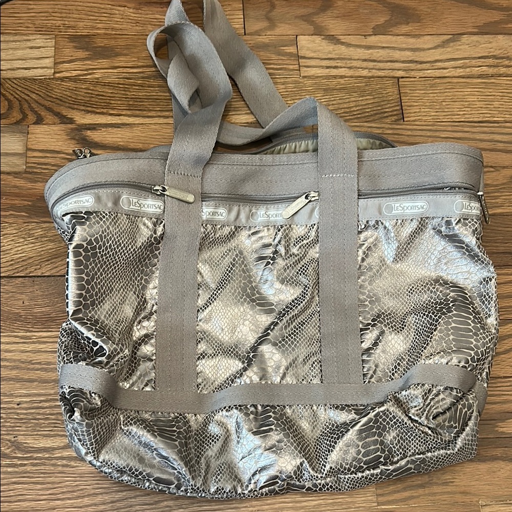 LeSportsac Gray Quilted Tote Bag with Metallic Finish